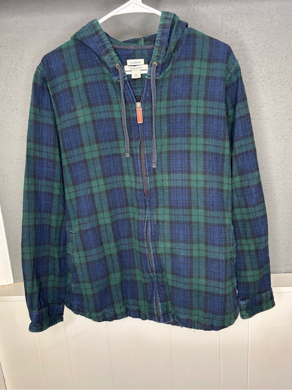 L.L. Bean Women’s Green & Navy Plaid Hooded Zip Jacket
